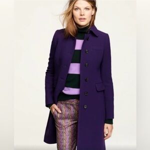 J. Crew Lady Day Deep Purple Italian Double Cloth Wool Coat with Thinsulate